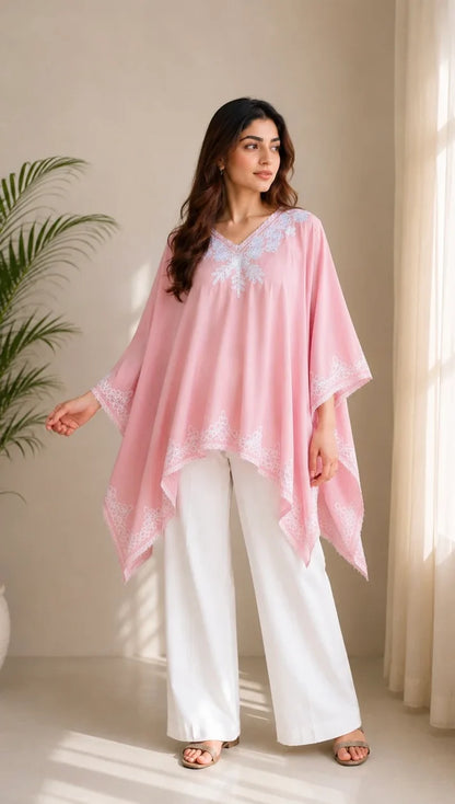 Noor Embroidered Cotton Kaftan Poncho