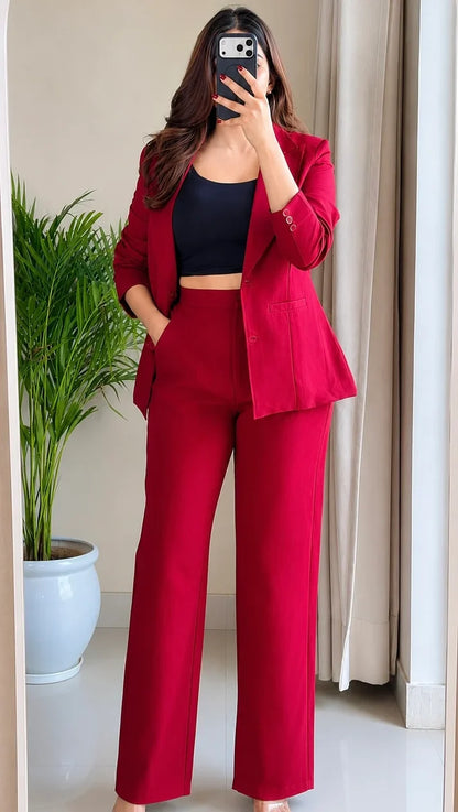 Maroon Tailored Blazer Co-ord Set