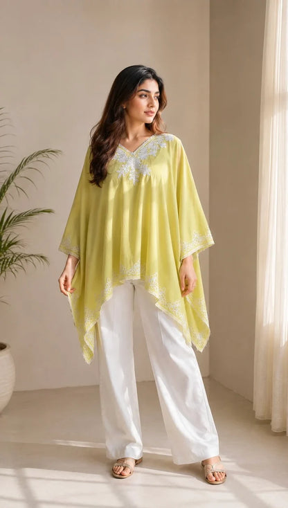 Noor Embroidered Cotton Kaftan Poncho