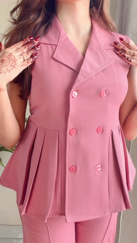 Blush Pink V-Neck Contemporary Co-ord Set