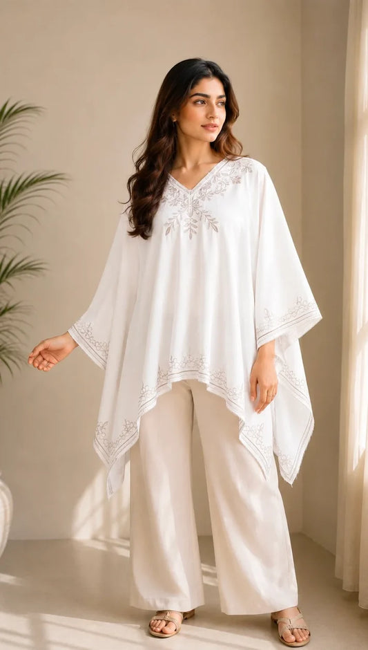 Noor Embroidered Cotton Kaftan Poncho
