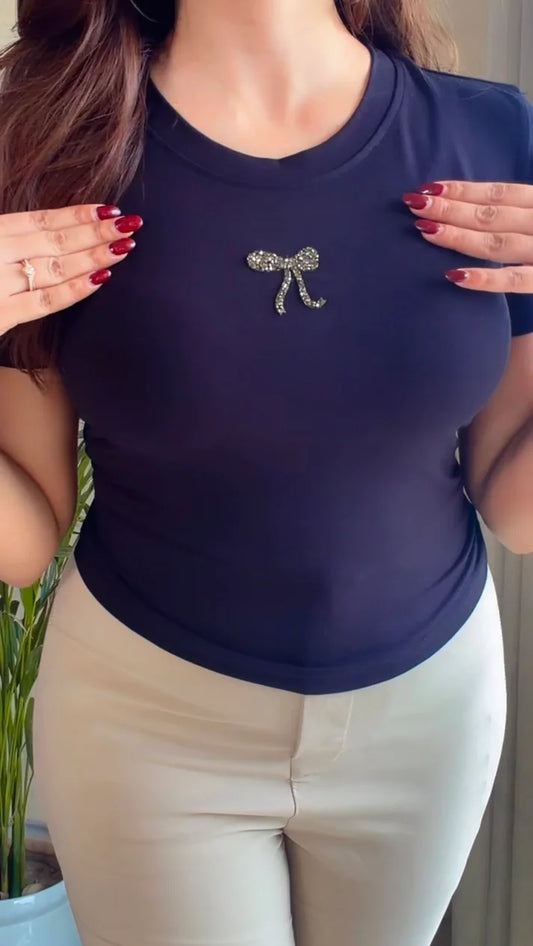 Crystal Bow Fitted Top