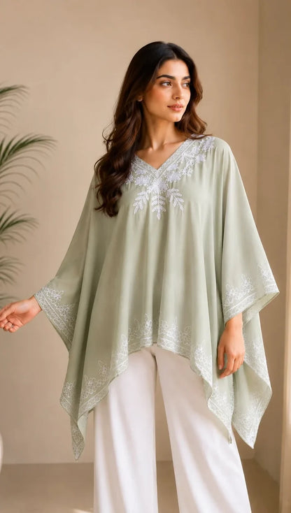 Noor Embroidered Cotton Kaftan Poncho