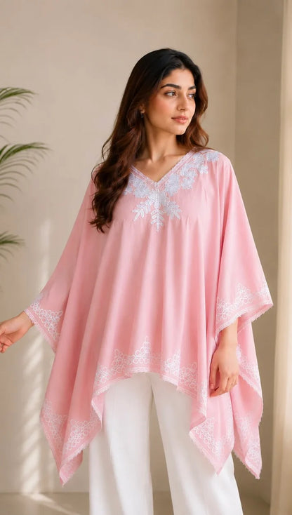 Noor Embroidered Cotton Kaftan Poncho