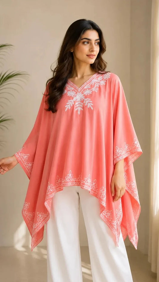 Noor Embroidered Cotton Kaftan Poncho