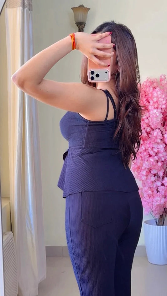 Black Wrap Peplum Co-ord Set