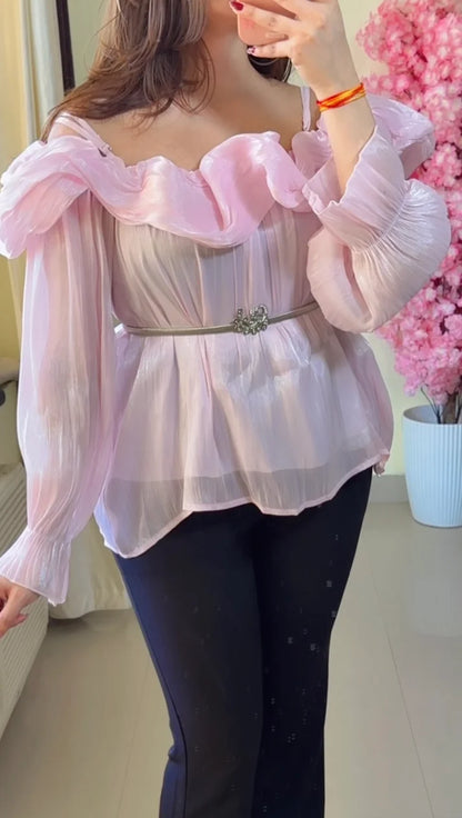Crimson Ruffle Luxe Top-T202