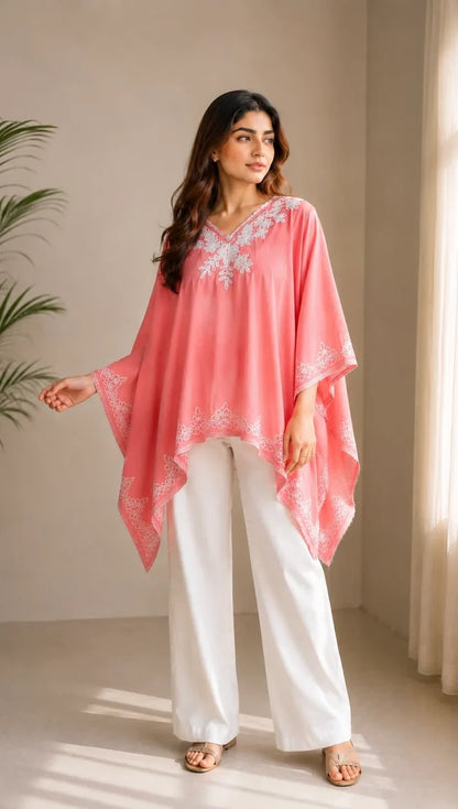 Noor Embroidered Cotton Kaftan Poncho