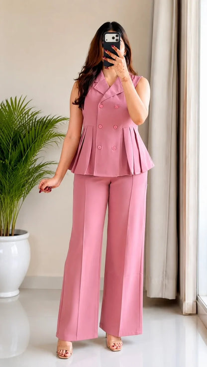Blush Pink V-Neck Contemporary Co-ord Set