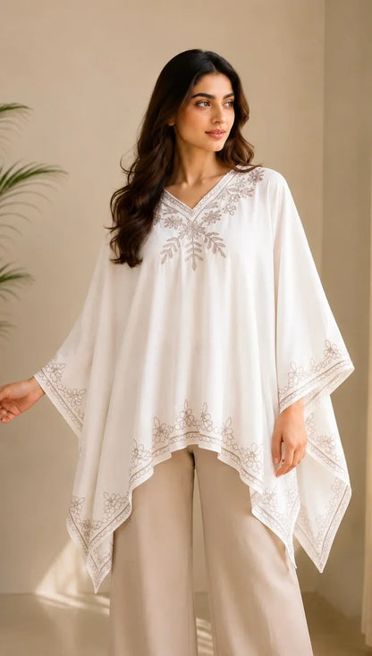 Noor Embroidered Cotton Kaftan Poncho