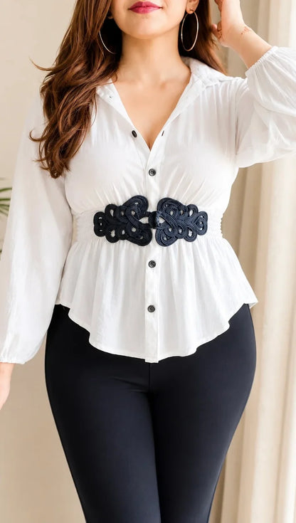 Celeste Smocked Waist Shirt with Attached Belt