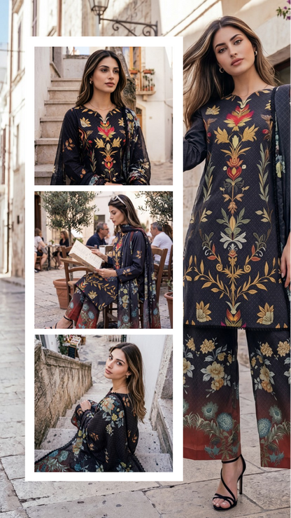 Charcoal & Mustard Vintage Floral Set