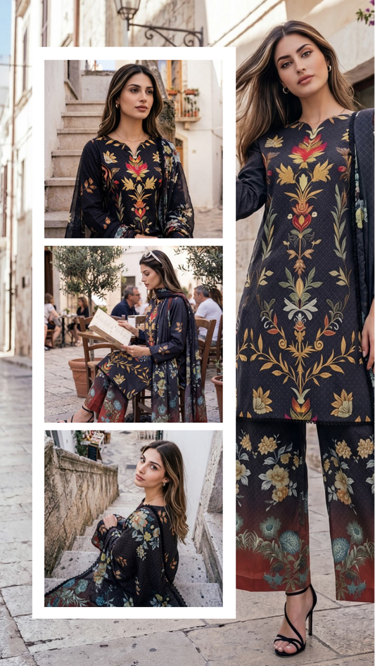 Charcoal & Mustard Vintage Floral Set