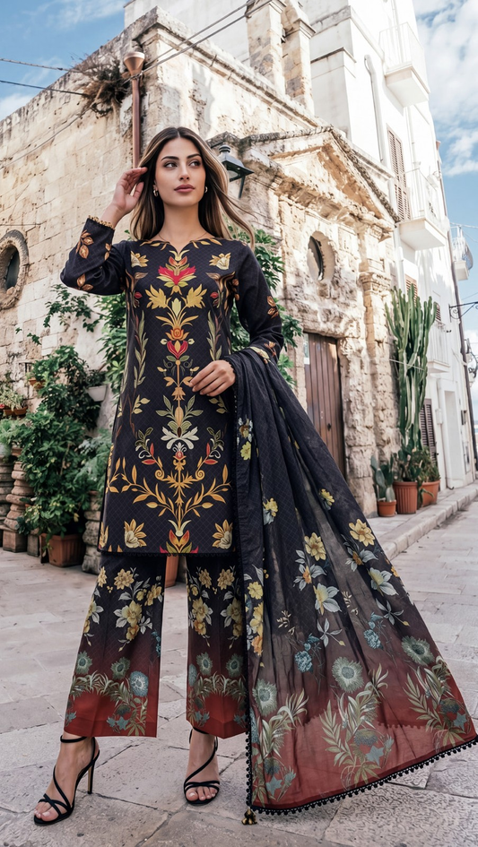 Charcoal & Mustard Vintage Floral Set