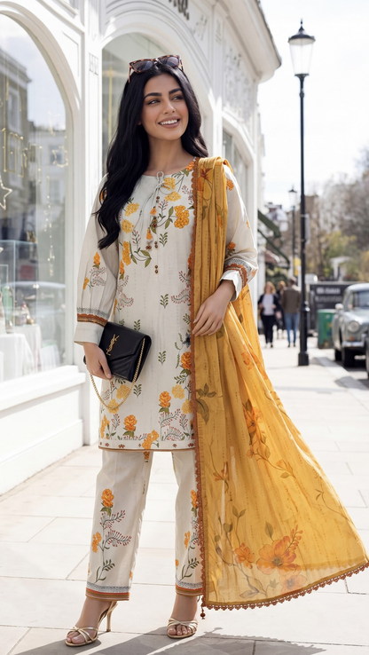 Off-White & Mustard Marigold Set